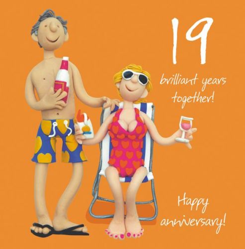 Wedding Anniversary Card - 19th Nineteenth 19 Years One Lump Or Two