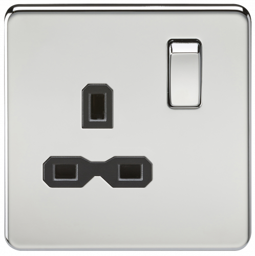 Knightsbridge Screwless 13A 1G DP switched socket - polished chrome with black insert - (SFR7000PC)