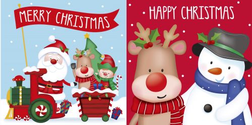 Christmas Card Pack - 20 Cards 2 Designs Cute Xmas Characters - Eurowrap