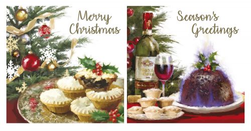 Christmas Card Pack - 48 Cards 2 Designs Mince Pies Xmas Pudding - Eurowrap