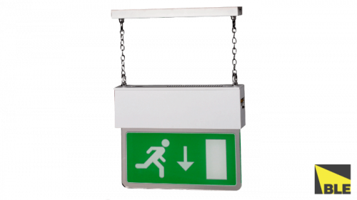 BLE T5 LED Hanging Exit Sign Chrome 3hr Maintained Supplied with Down Arrow Legend - (BE3/T5LED/M3/C)