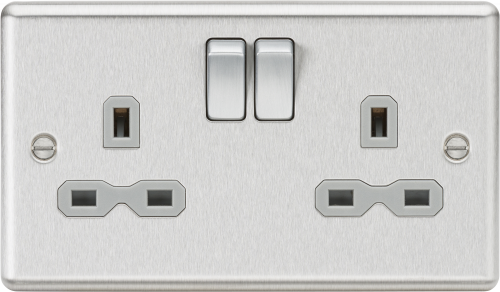 Knightsbridge A 2G DP Switched Socket with Grey Insert - Rounded Edge Brushed Chrome (CL9BCG)