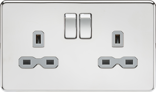 Knightsbridge Screwless 13A 2G DP switched socket - polished chrome with grey insert - (SFR9000PCG)