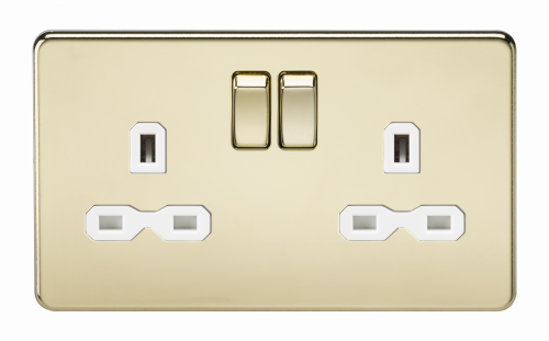 Knightsbridge Screwless 13A 2G DP switched socket - polished brass with white insert (SFR9000PBW)