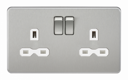 Knightsbridge Screwless 13A 2G DP switched socket - brushed chrome with white insert - (SFR9000BCW)