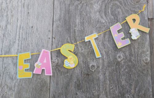 Happy Easter Banner Garland Bunting - Egg Hunt Party Decoration