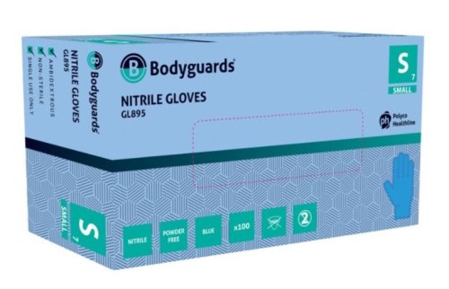 BM Polyco Bodyguards Blue Nitrile Disposable Gloves - Powder Free - Pack of 100