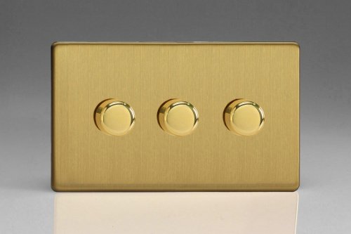 Varilight 3-Gang 2-Way Push on-off Dimmer 3 x 60-400W Brass (HDB33S)