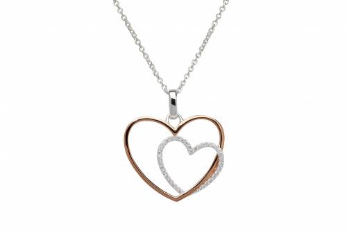 Silver & Rose Gold Plate CZ Heart Pendant & Chain