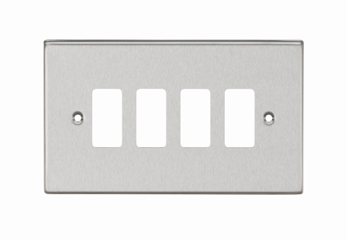 Knightsbridge 4G Grid Faceplate - Square Edge Brushed Chrome - (GDCS4BC)