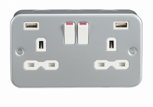 Knightsbridge Metal Clad 13A 2G Switched Socket with Dual USB Charger (2.4A) - (MR9224)