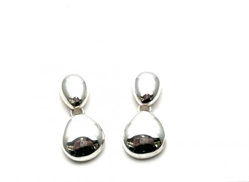 Silver Polished 2 Pebble Drop Stud Earrings