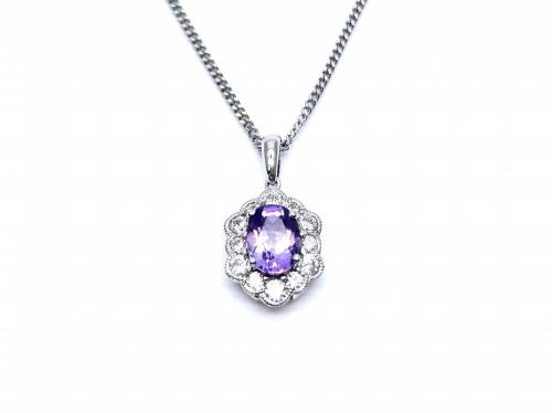 Silver Amethyst & CZ Cluster Pendant & Chain