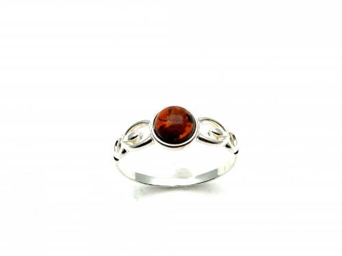 Silver Cogniac Amber Round Ring M