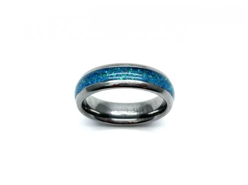 Tungsten Carbide & Crushed Created Opal Ring