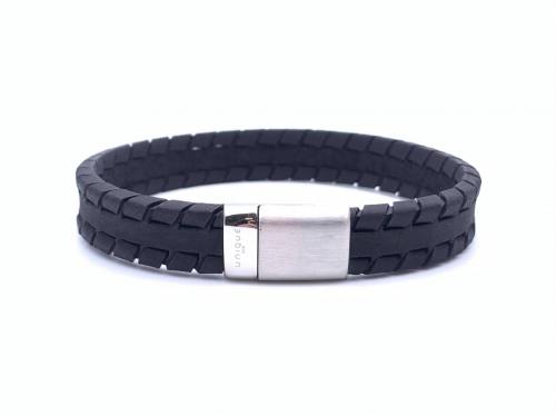 Black Leather Bracelet Stainless Steel Clasp