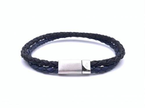 Blue & Black Double Strand Leather Bracelet