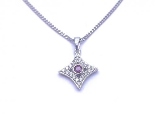 Silver Ruby & CZ Pendant & Chain