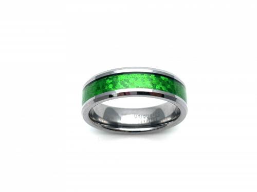 Tungsten Carbide Ring With Green Carbon Fibre 7mm