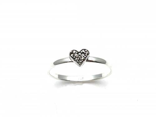 Silver and Marcasite Heart Shaped Ring