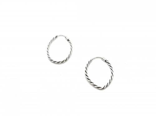 Silver Rope Oval Hoop Sleeper Earrings