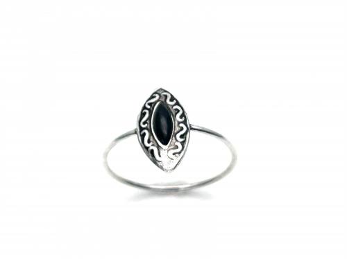 Silver Marquise Black Onyx Ring