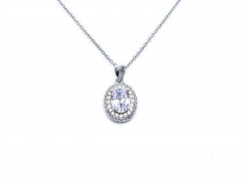 Silver White CZ Oval Pendant & Chain