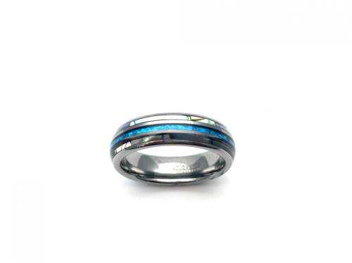 Tungsten Carbide Ring Abalone Shell & Created Opal