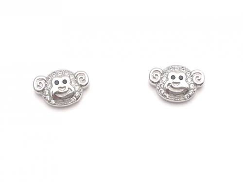 Silver CZ Monkey Head Stud Earrings