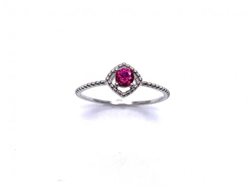 Silver Red CZ Solitaire Rope Effect Ring J