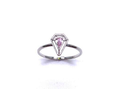 Silver Pink CZ Solitaire Kite Design Ring Q