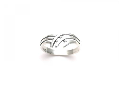 Silver Banded Crossover Wishbone Ring