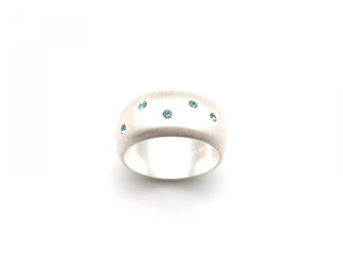 Silver Blue CZ Wide Band Ring