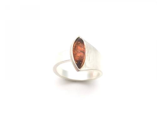 Silver Marquise Cut Amber Ring