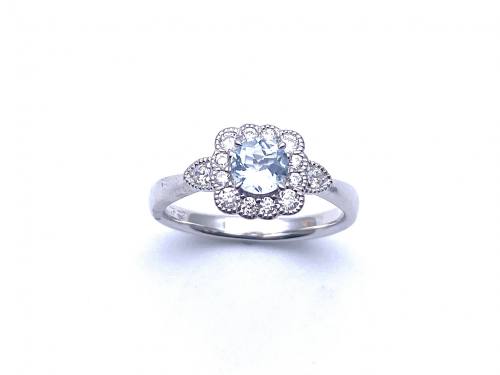 Silver Aquamarine & CZ Cluster Ring