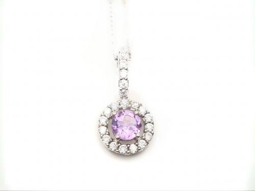 Silver Amethyst & CZ Halo Necklace