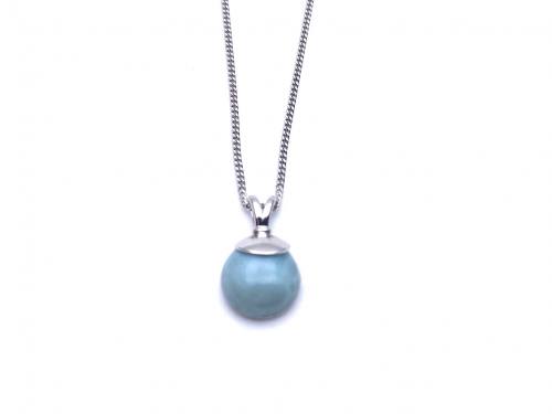 Silver Cabochon Cut Larimar Pendant & Chain