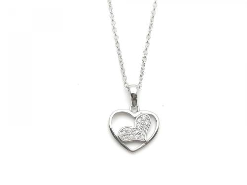 Silver CZ Heart Detail Pendant & Chain 16-18 Inch