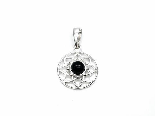 Silver Whitby Jet Starflower Pendant