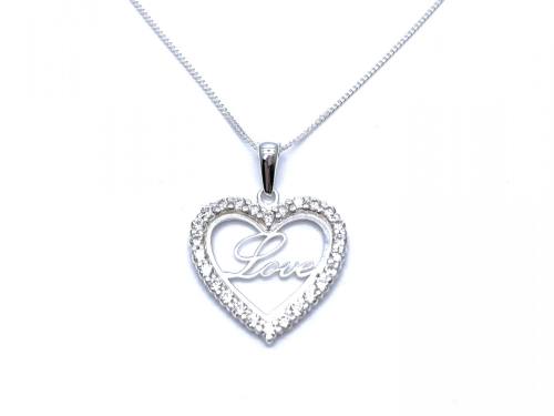 Silver CZ Love Heart Pendant & Chain