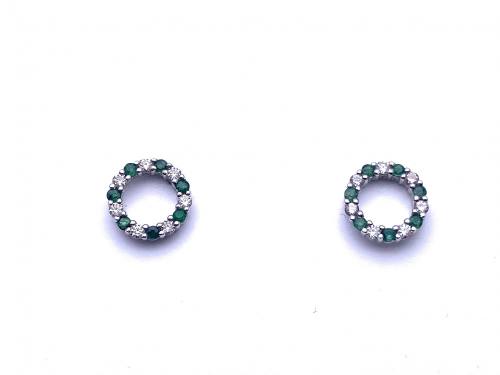 Silver Emerald and CZ Open Circle Stud Earrings