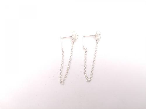 Silver Bar & Chain Stud Earrings