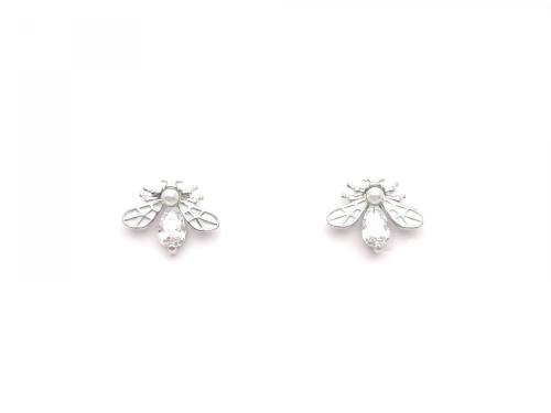Silver CZ Enamel Bumble Bee Stud Earrings