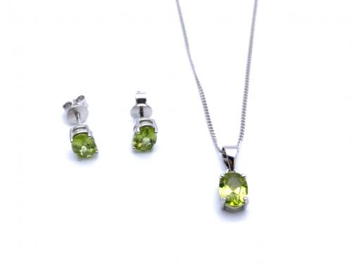 Silver Oval Peridot Earring & Pendant Set