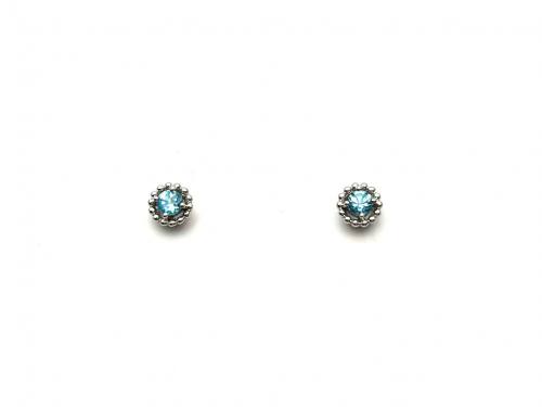 Silver Blue Topaz Stud Earrings 3mm