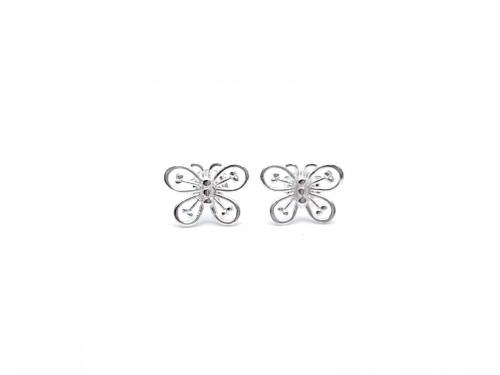 Silver Filigree Butterfly Stud Earrings