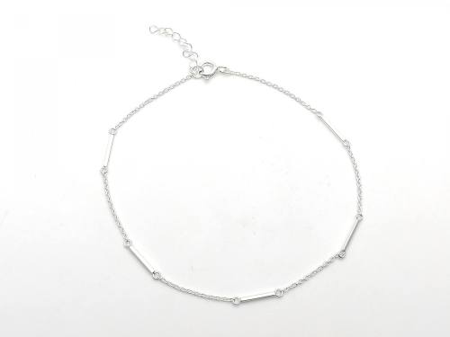 Silver Bar & Chain Anklet 9-10 Inch