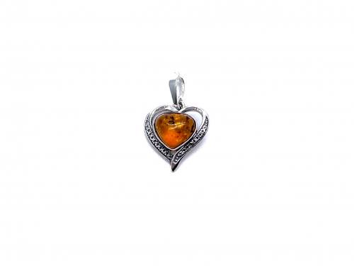 Silver Amber Fancy Heart Pendant