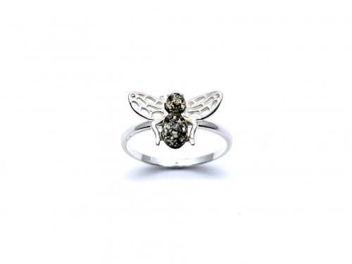 Silver Green Amber Bee Ring