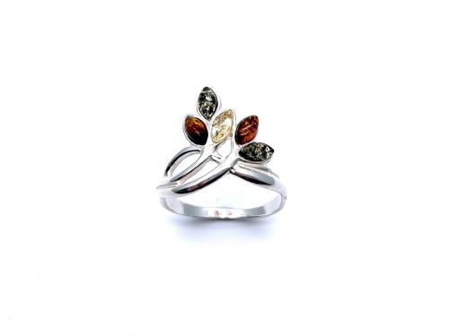Silver Multi Amber Leaves Ring